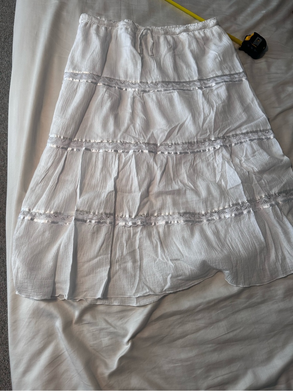 Women's White Tiered Lace-Trim A-Line Skirt